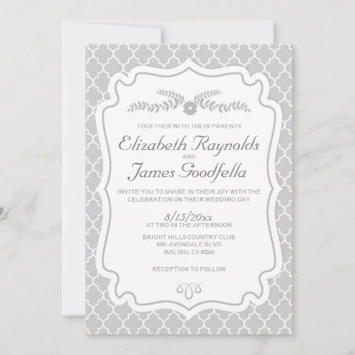 Silver Quatrefoil Wedding Invitations