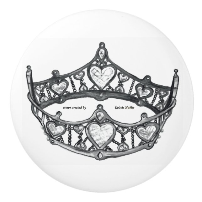 Silver Queen of Hearts crown tiara knob (Front)