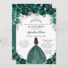 Silver Quinceañera Emerald Green Floral Princess 