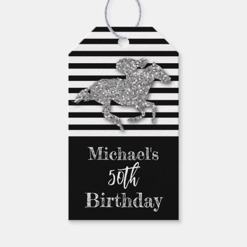 Silver Race Horse Black White Stripes Gift Tags