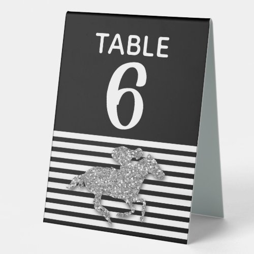 Silver Race Horse Black White Stripes Table Tent Sign