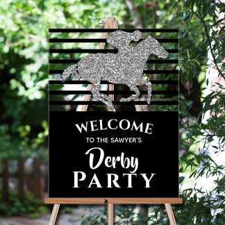 Silver Racehorse Black Stripes Derby Welcome Acrylic Sign