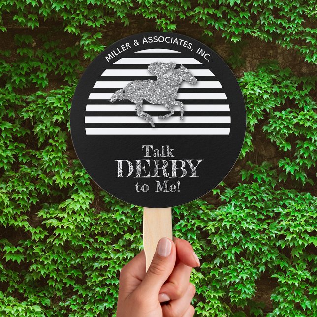 Silver Racehorse Black White Stripes Company Name Hand Fan (Creator Uploaded)
