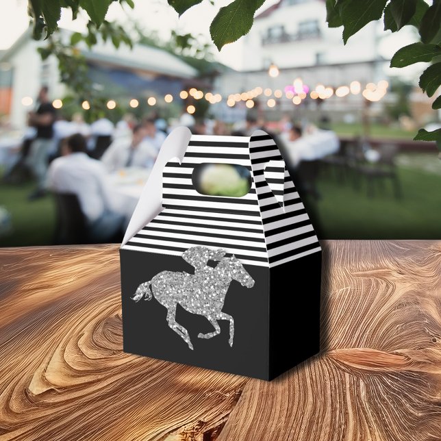 Silver Racehorse Black White Stripes Favor Boxes (Silver Racehorse Black White Stripes Favor Boxes)