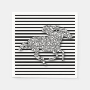 Silver Racehorse Black & White Stripes Napkins