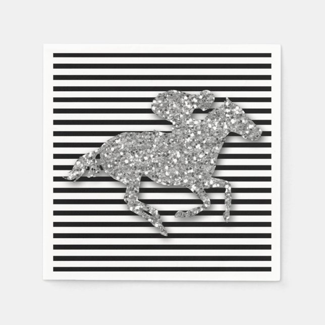 Silver Racehorse Black & White Stripes Napkins (Front)