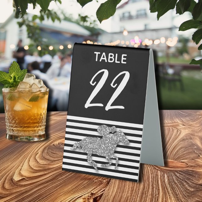 Silver Racehorse Black White Stripes Table Tent (Silver Racehorse Black White Stripes Table Tent Sign)