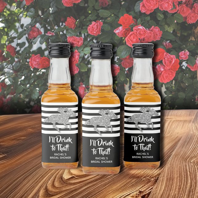 Silver Racehorse Bridal Shower Mini Liquor Bottle Label (Create personalized mini liquor bottle labels for your bridal shower.)