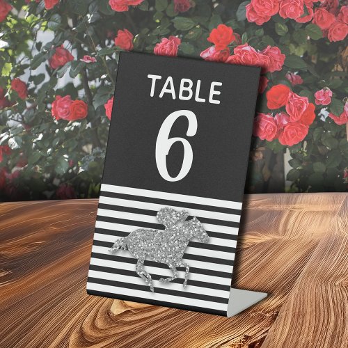 Silver Racehorse Bridal Shower Table Number Pedestal Sign