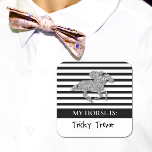 Silver Racehorse Derby Day Betting  Square Sticker