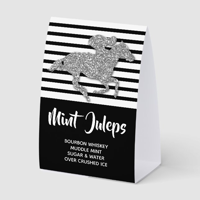 Silver Racehorse Derby Mint Juleps Paper Table Tent (Front)