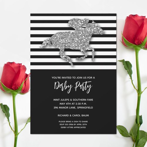 Silver Racehorse Derby Party Invitation