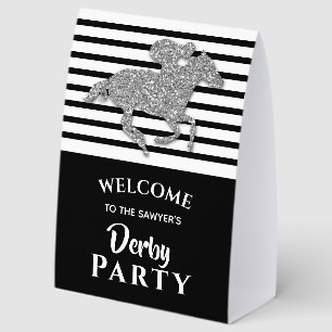 Silver Racehorse Derby Welcome Paper Table Tent
