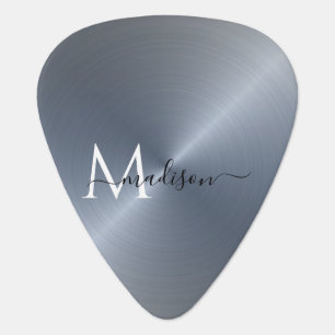 Silver Radial Metallic Script Name Guitar Pick