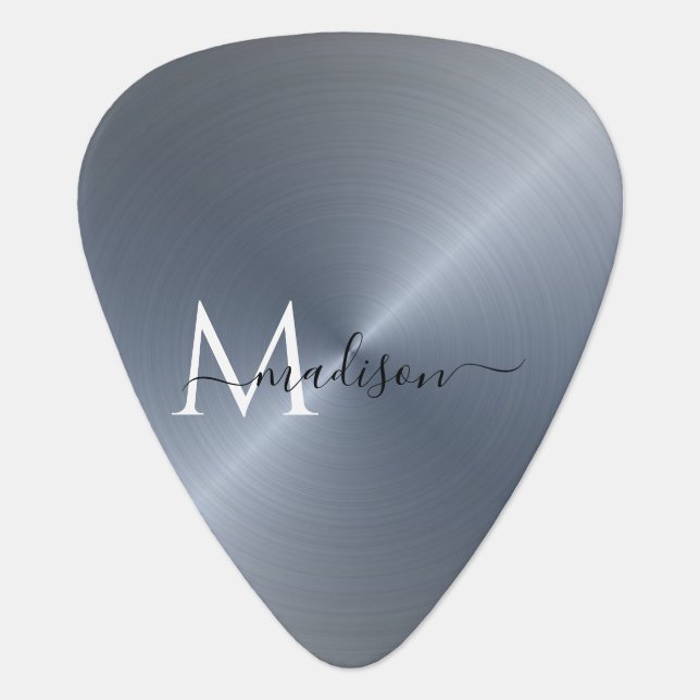 Silver Radial Metallic Script Name Guitar Pick (Front)