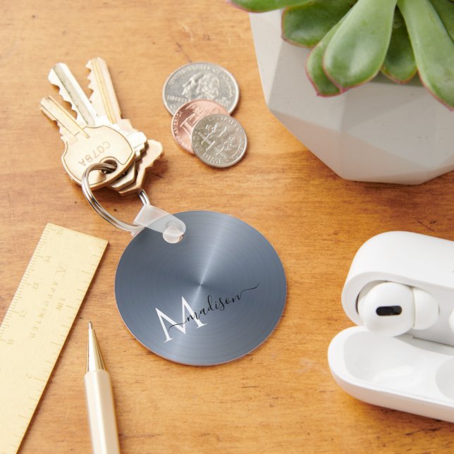 Silver Radial Metallic Script Name Keychain (Desk)