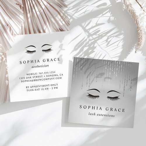 Silver Rain Lashes Square Business Card