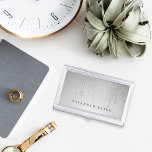 Silver Rain | Personalized Business Card Case<br><div class="desc">Elegant business card holder features your name and/or business name in classic black lettering on a pale gray ombre background adorned with strands of faux silver foil string lights.</div>
