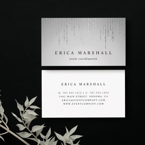 Silver Rain String Lights Business Card