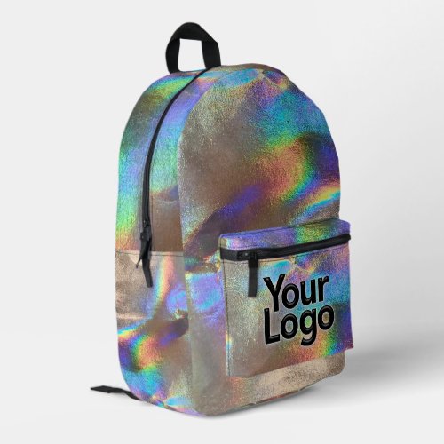 Silver Rainbow Holograph Glam Professional Logo Printed Backpack