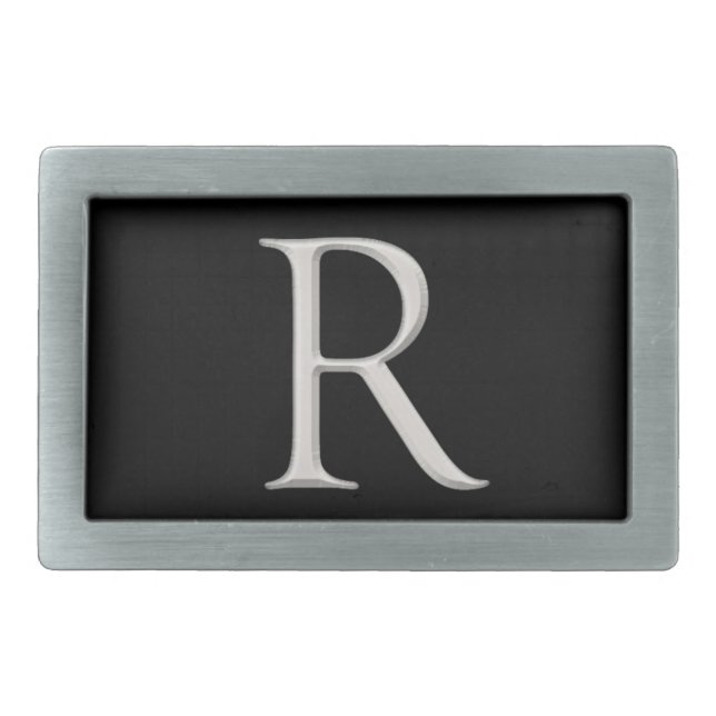 Silver Raised "R" Initial Belt Buckle (Front)