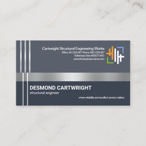 Silver Re_bar Concrete Column Engineer Business Card