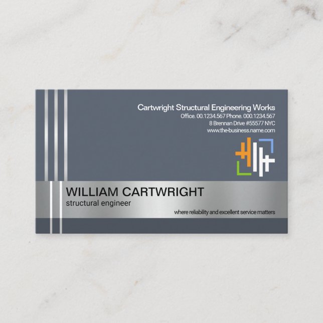 Silver Re-bar Lines Concrete Column Engineering Business Card (Front)