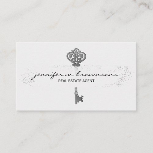 Silver Real Estate Retro Gold Key Business Card