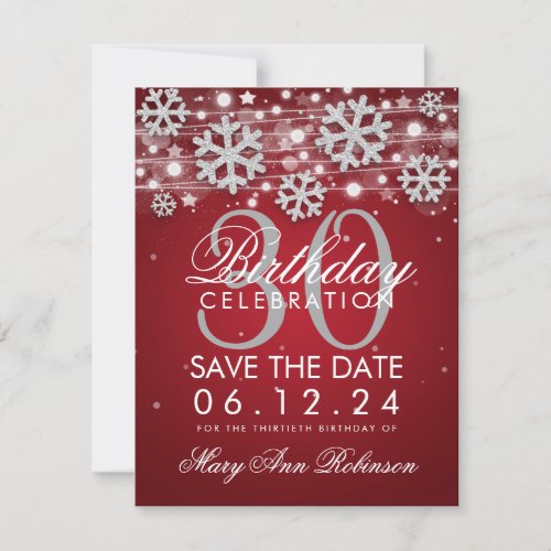 Silver Red 30th Birthday Save Date Winter Save The Date