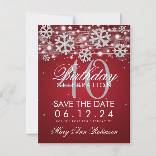 Silver Red 40th Birthday Save Date Winter Save The Date