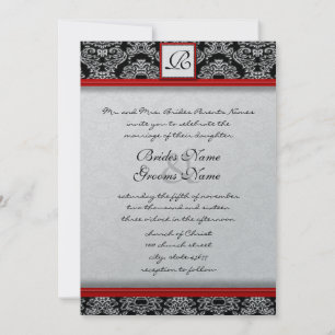 Silver Red and Black Damask Wedding Invitation