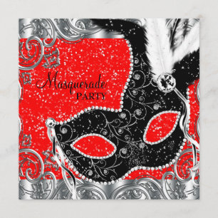 Silver Red and Black Mask Masquerade Party Invitation