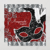 Silver Red and Black Mask Masquerade Party Invitation (Front/Back)