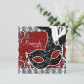 Silver Red and Black Mask Masquerade Party Invitation (Standing Front)