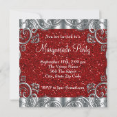 Silver Red and Black Mask Masquerade Party Invitation (Back)
