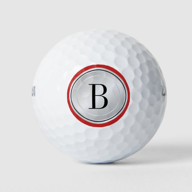 Silver Red and Black with Your Monogram Golf Balls (Front)