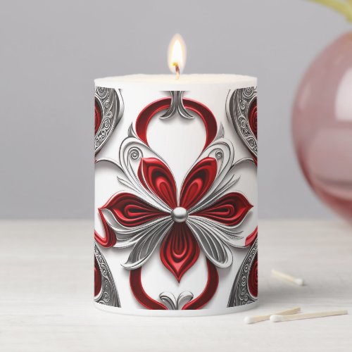 Silver Red and White Filigree Uncrossing Holiday  Pillar Candle