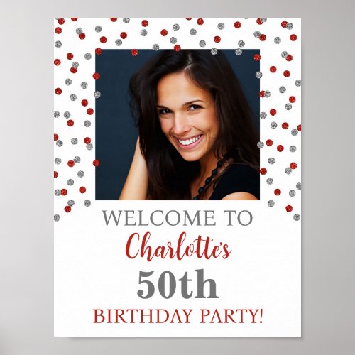 Silver Red Birthday Party Custom 85x11 Photo Poster