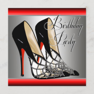 Silver Red Black High Heels Birthday Party Invitation