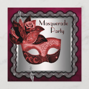 Silver Red Black Mask Masquerade Party Invitation