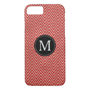 Silver Red Chevron Stripes Monogram iPhone 8/7 Case