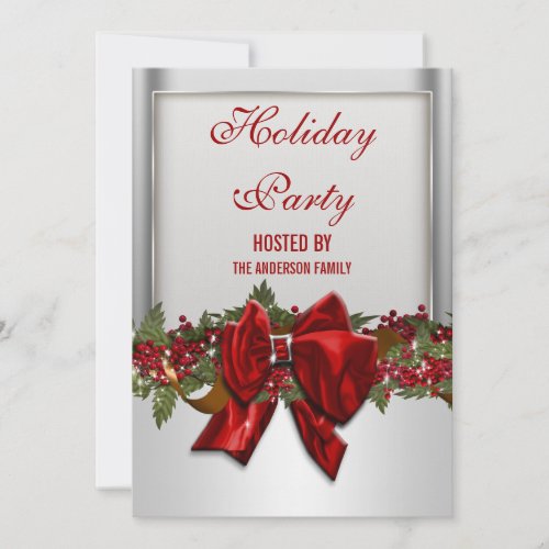 Silver red Christmas party PERSONALIZE Invites