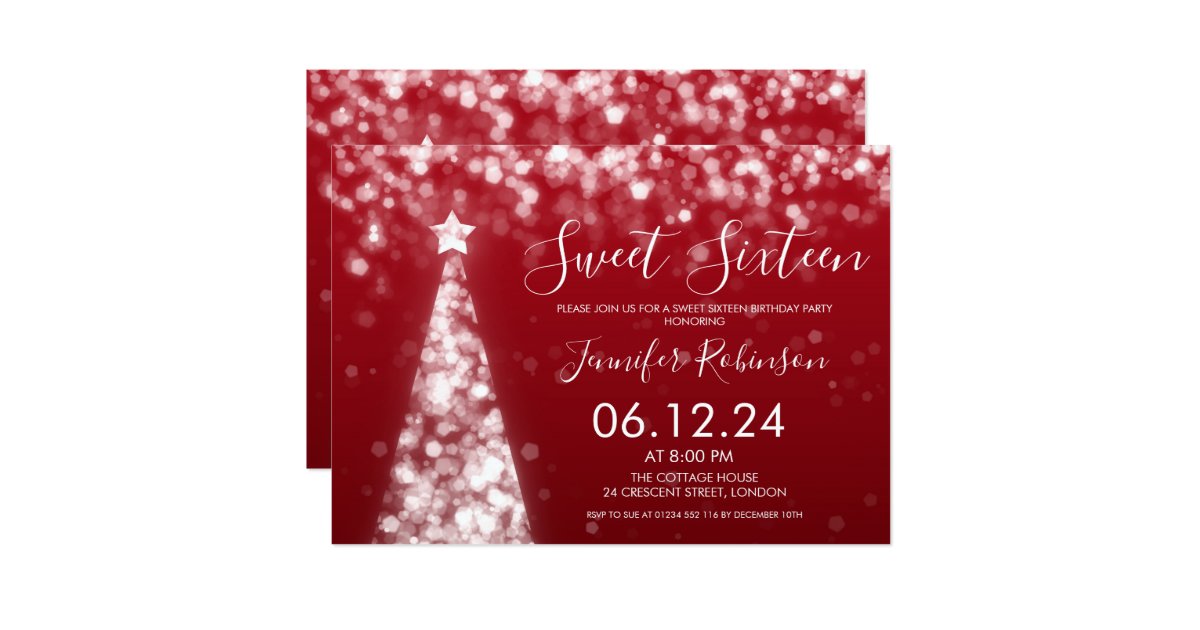 Silver Red Christmas Sweet 16 Party Invitation Zazzle Com