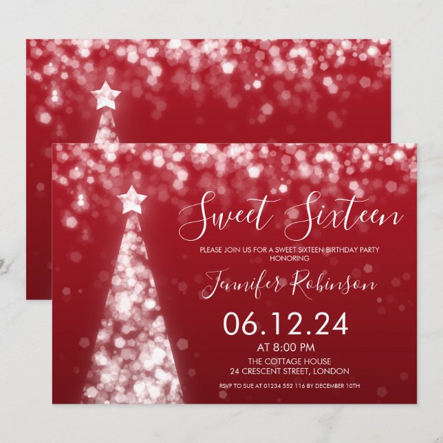 Silver & Red Christmas Sweet 16 Party Invitation (Front/Back)