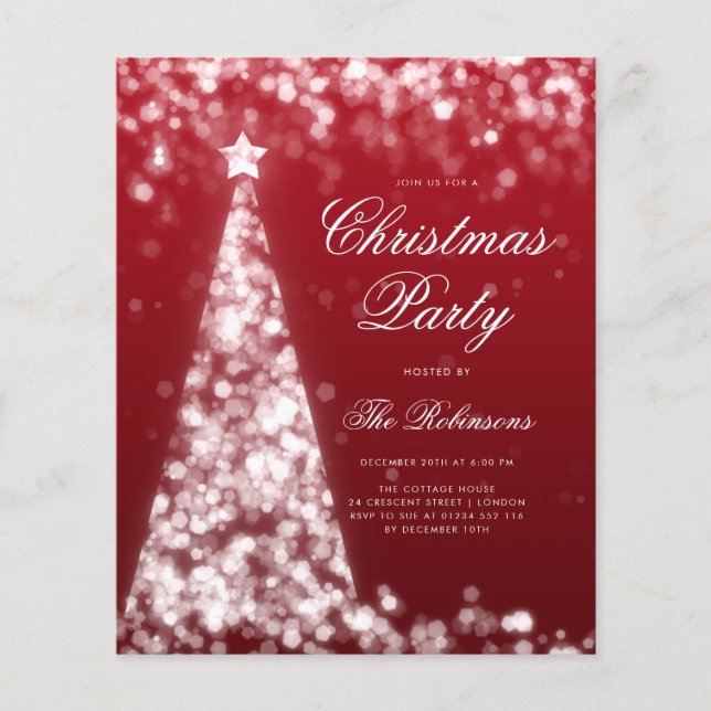 Silver Red Christmas Tree Invite Program Menu Flyer (Front)