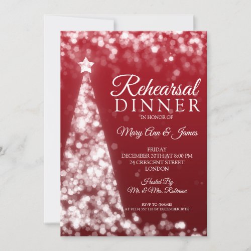 Silver  Red Christmas Wedding Rehearsal Dinner Invitation