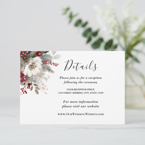 Silver Red Christmas Winter Floral Wedding Enclosure Card