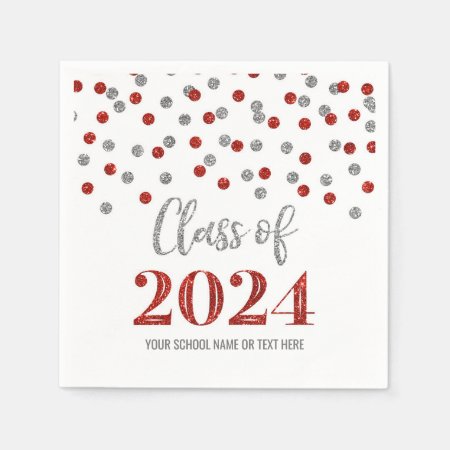 Silver Red Confetti Class Of 2024  Napkins
