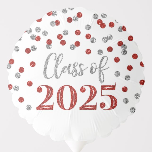 Silver Red Confetti Class of 2025 Graduation Balloon (Front)