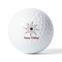 Silver Red Crystal Snowflake Happy Holidays  Golf Balls